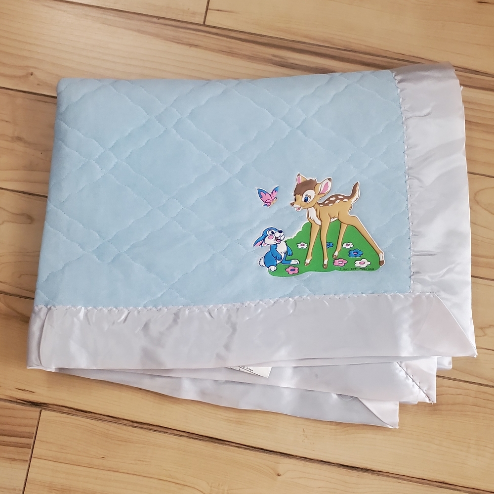 Vintage Bambi & Thumper Embroidered Crib Blanket Comforter Rare Baby Bambi